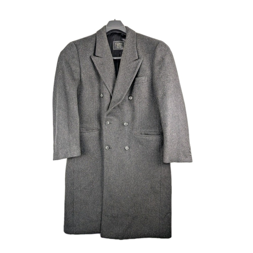 VTG Christian Dior Overcoat Mens 42 Gray Wool Double Breasted Long Trench Coat